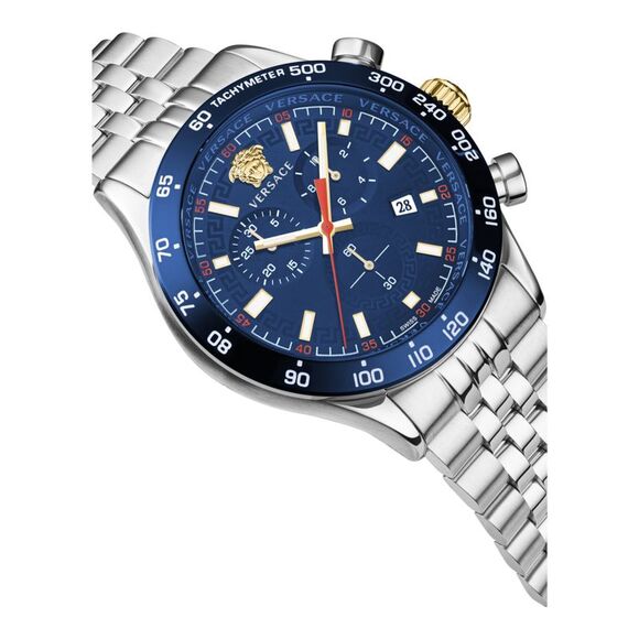 Versace Hellenyium Chrono Bracelet Watch Silver Mens
